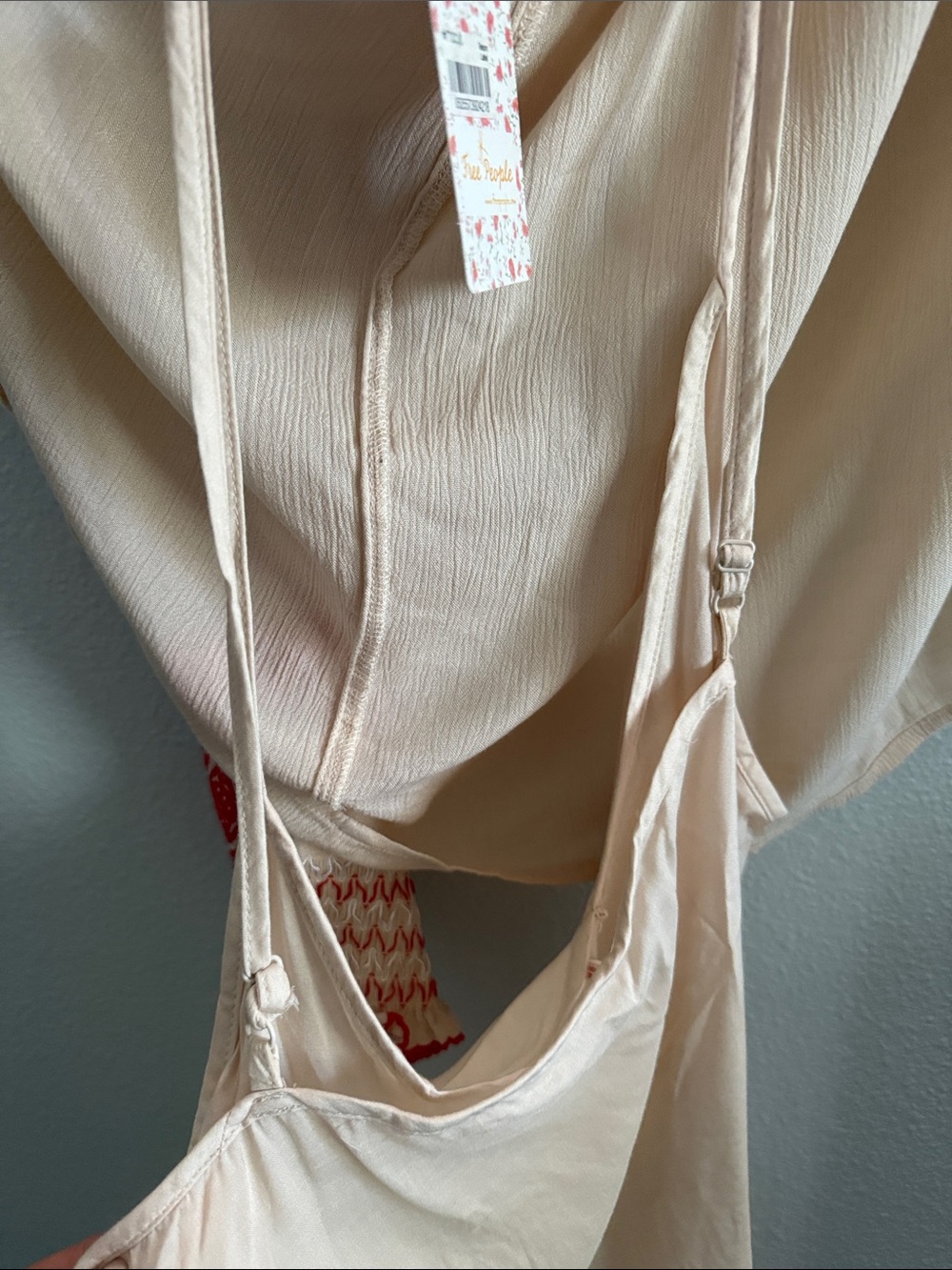 Free People Dress Large Wind Willow Mini Cream Red Embroidered Y2K Boho Hippie - Picture 12 of 13